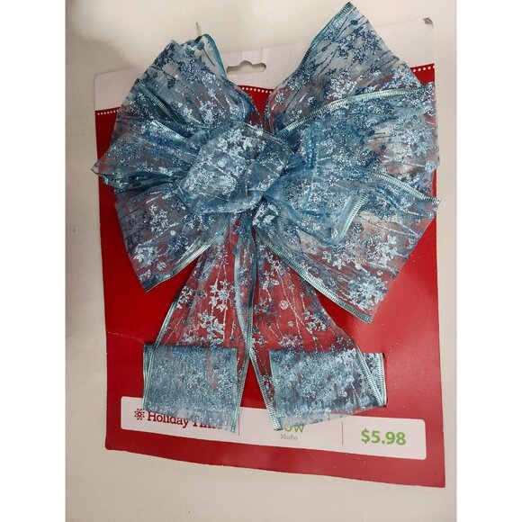 Large Teal Glitter Wired Ribbon 26" Tail Christmas 11" Wide - Picture 1 of 5